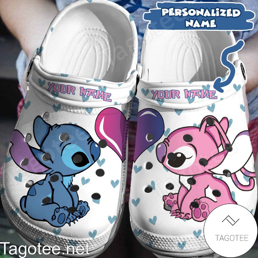 Personalized Stitch And Angel Heart Crocs Clogs