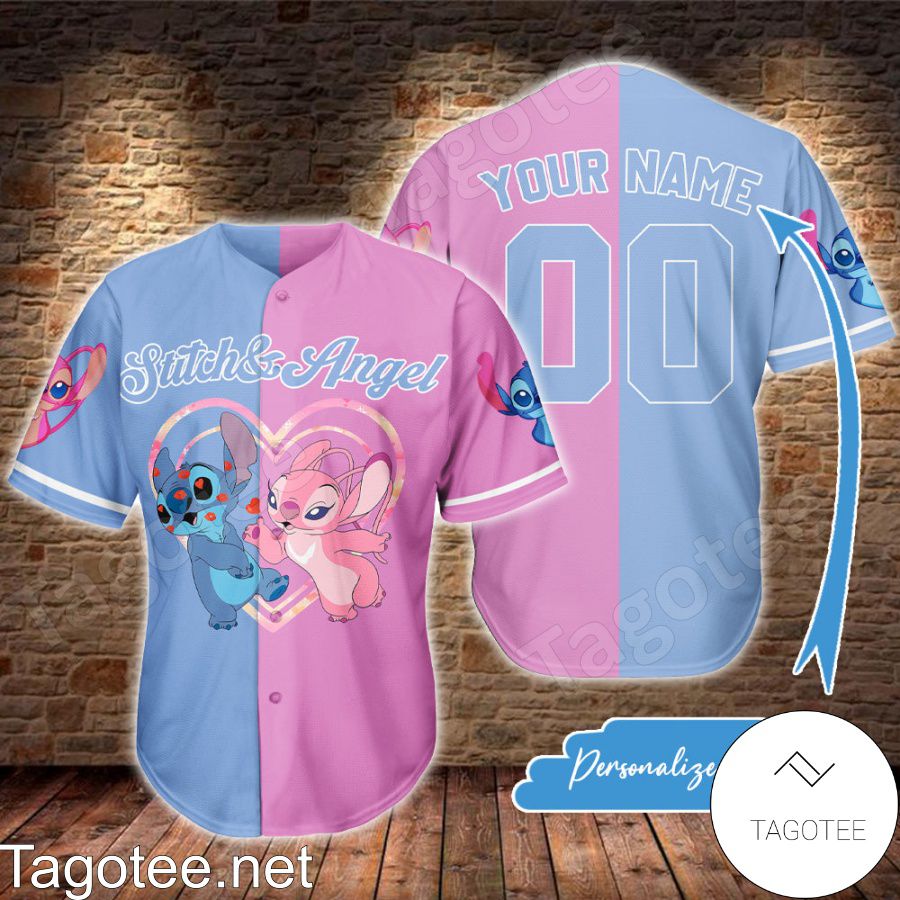 Personalized Stitch And Angel Love Baseball Jersey