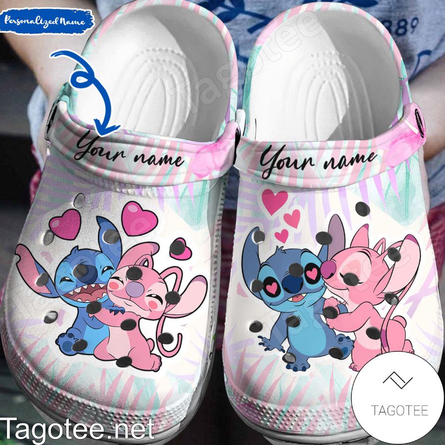 Personalized Stitch And Angel Palm Leaves Crocs Clogs