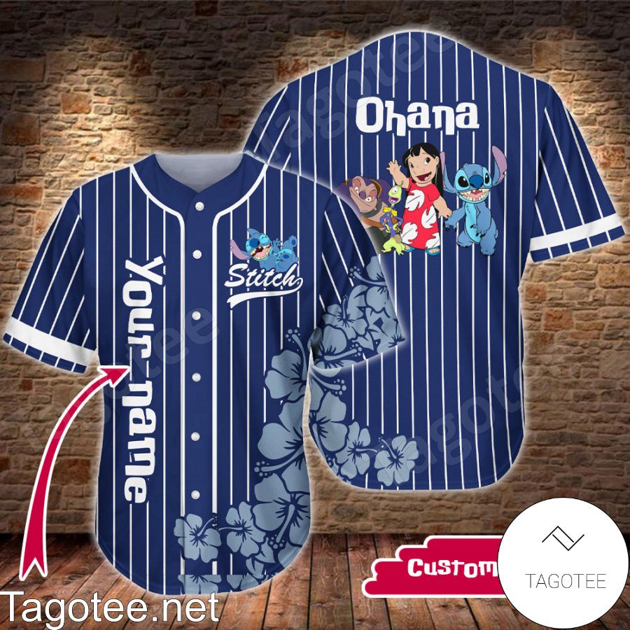 Personalized Stitch Ohana Hibiscus Baseball Jersey