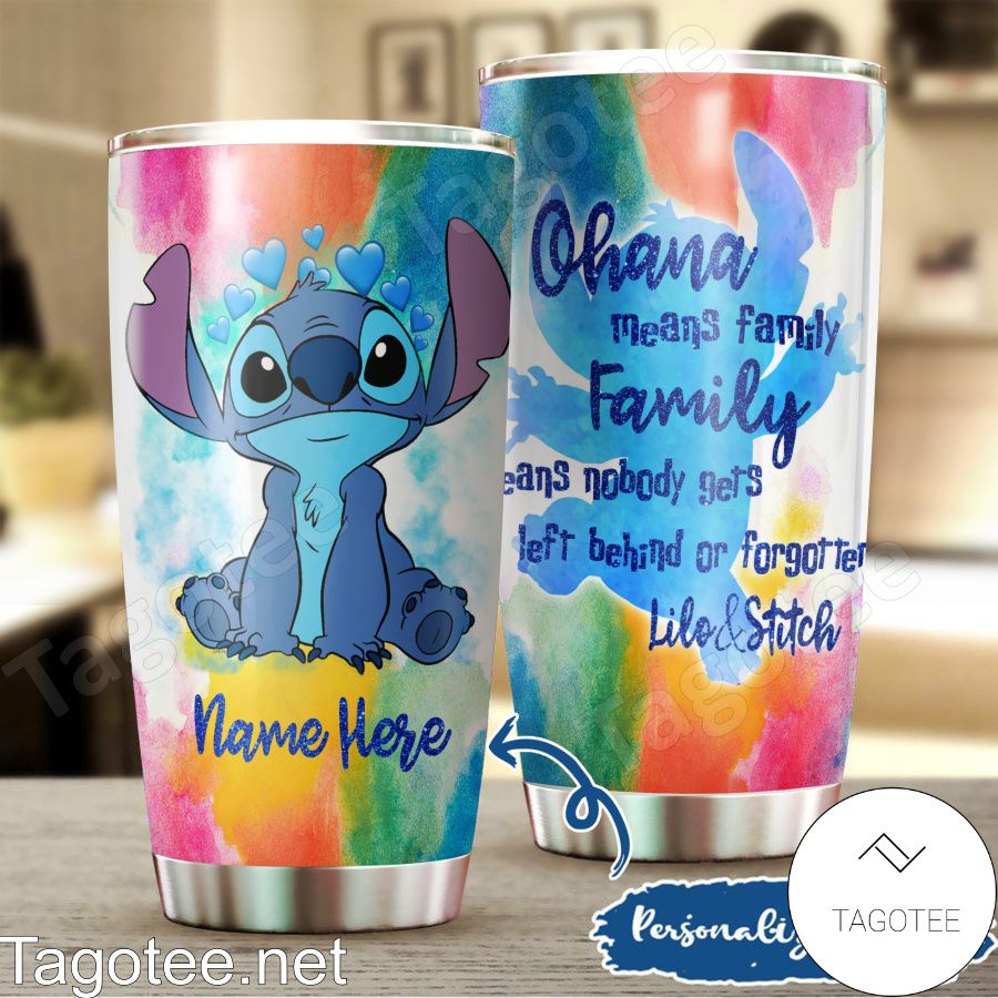 Personalized Stitch Ohana Means Family Rainbow Tumbler