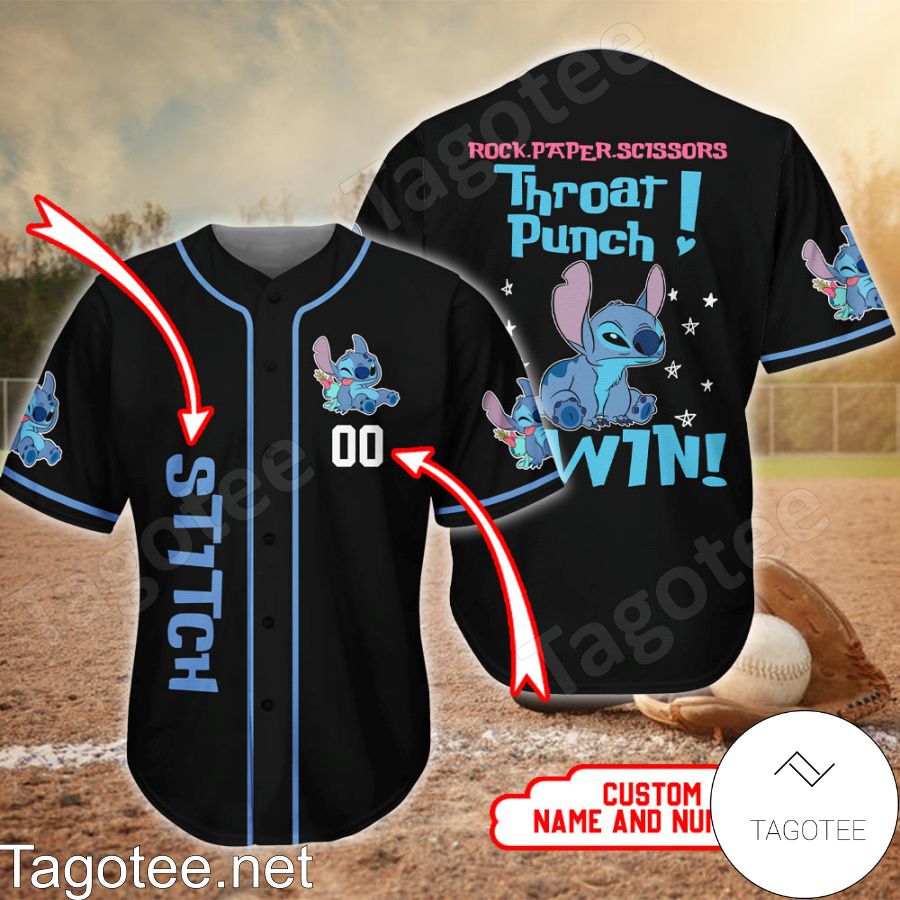 Personalized Stitch Rock Paper Scissors Throat Punch Win Baseball Jersey