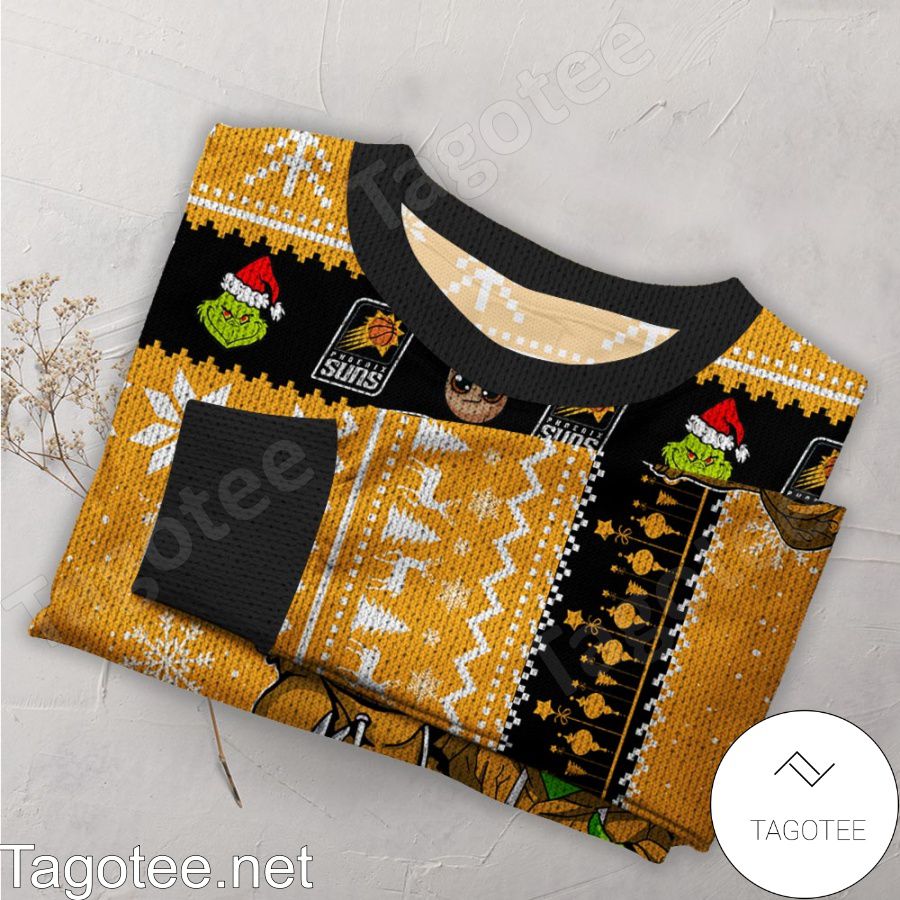 Phoenix Suns Baby Groot And Grinch NBA Ugly Christmas Sweater a