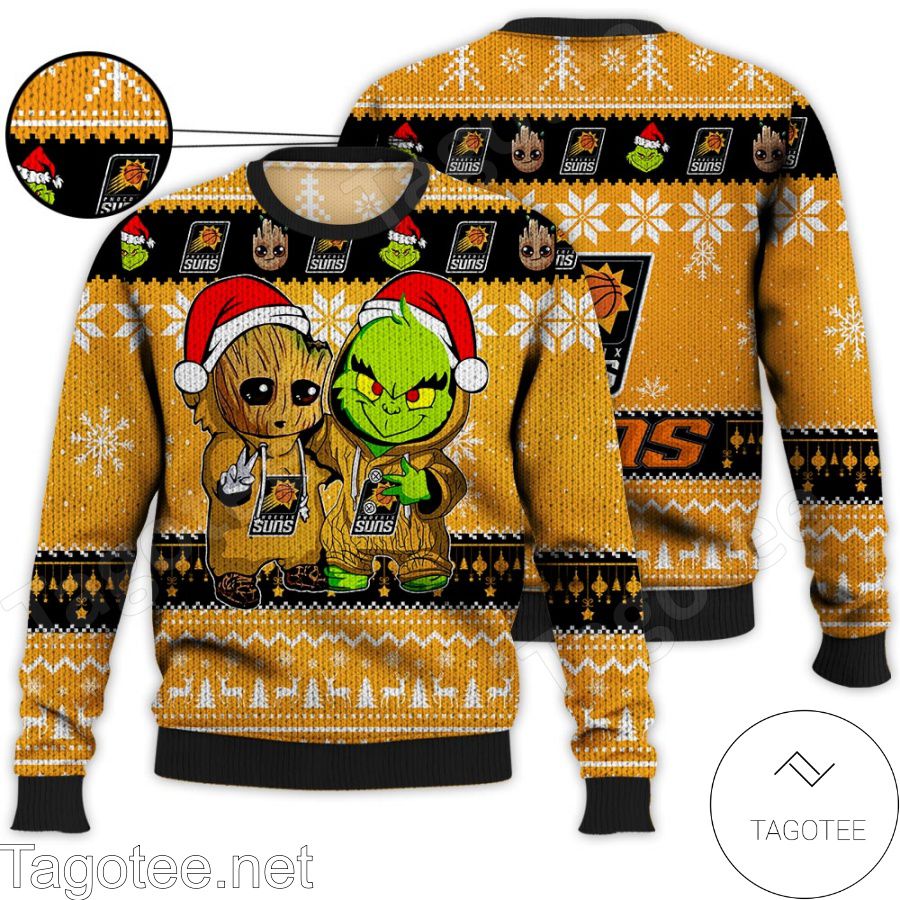 Phoenix Suns Baby Groot And Grinch NBA Ugly Christmas Sweater