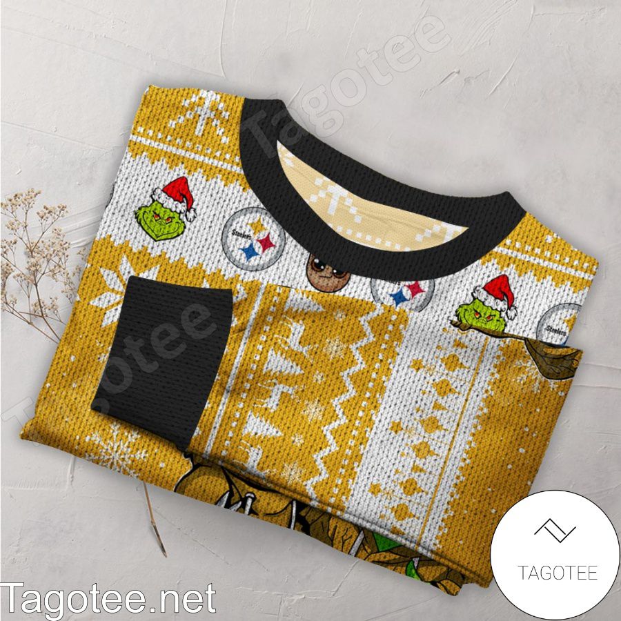 Pittsburgh Steelers Baby Groot And Grinch NFL Ugly Christmas Sweater a