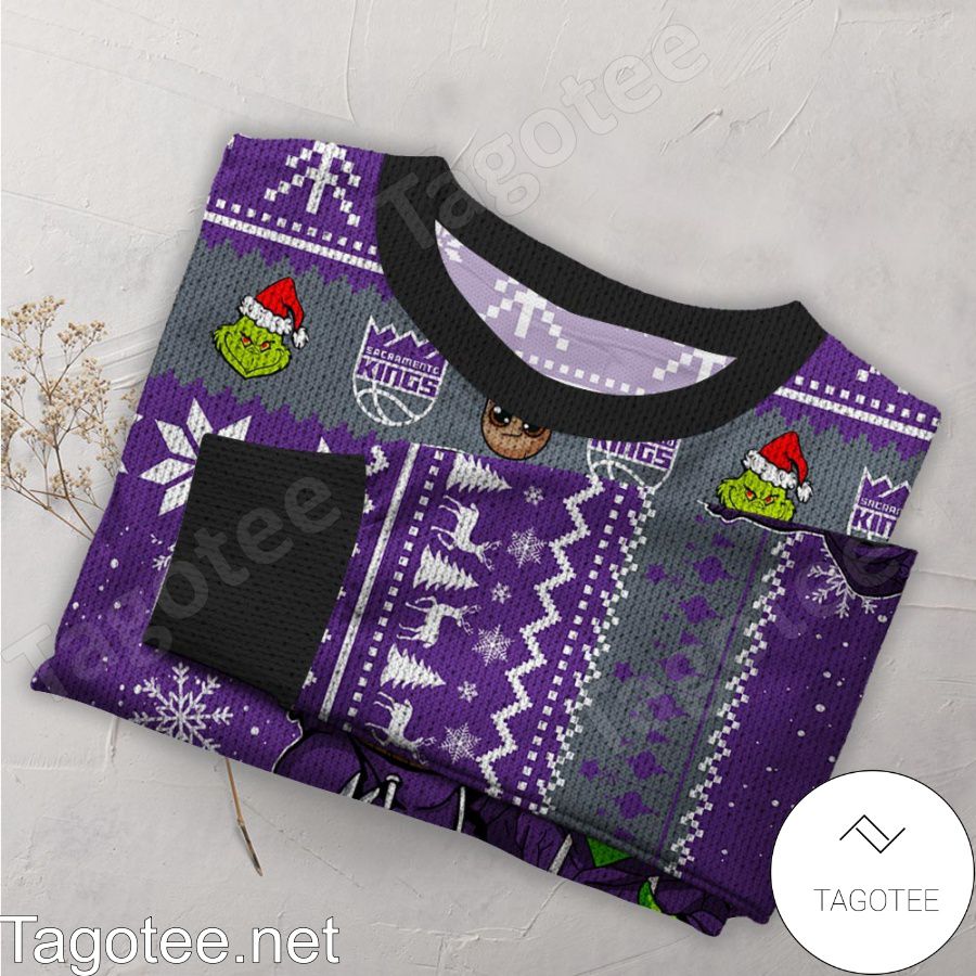 Sacramento Kings Baby Groot And Grinch NBA Ugly Christmas Sweater a