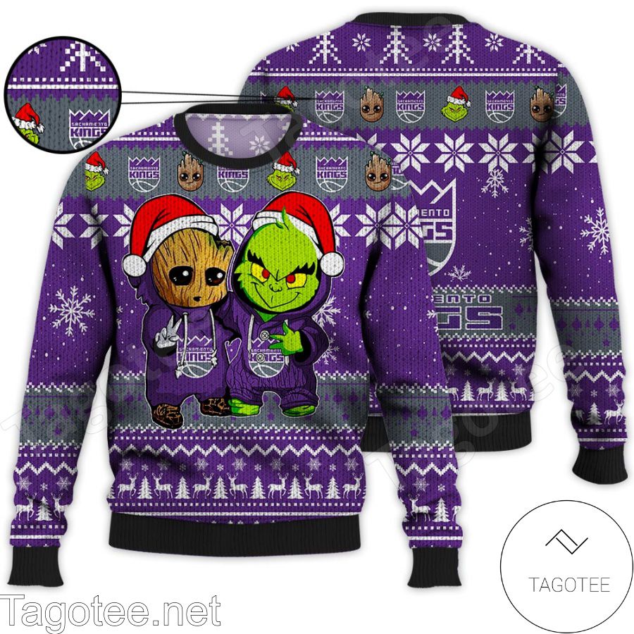 Sacramento Kings Baby Groot And Grinch NBA Ugly Christmas Sweater