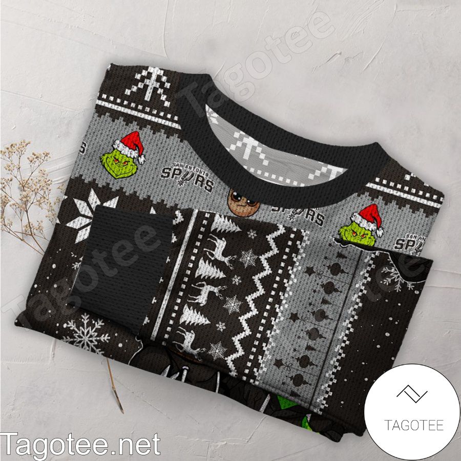 San Antonio Spurs Baby Groot And Grinch NBA Ugly Christmas Sweater a