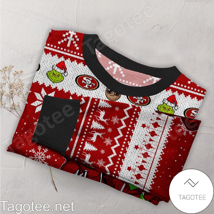 San Francisco 49ers Baby Groot And Grinch NFL Ugly Christmas Sweater a