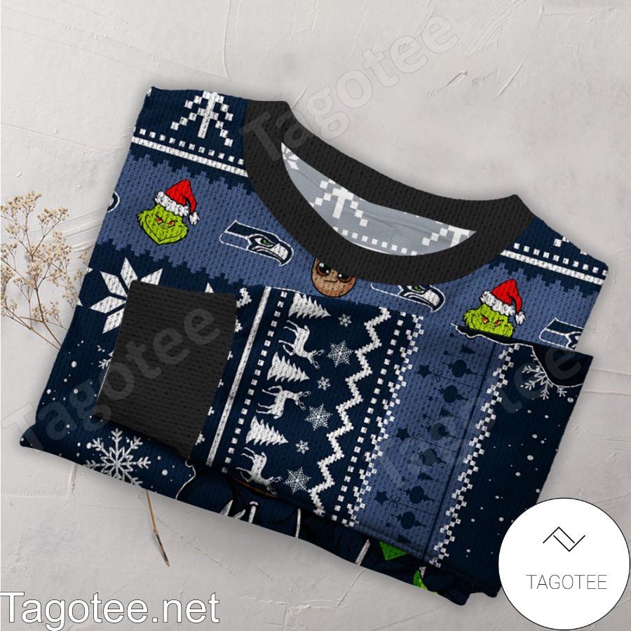 Seattle Seahawks Baby Groot And Grinch NFL Ugly Christmas Sweater a