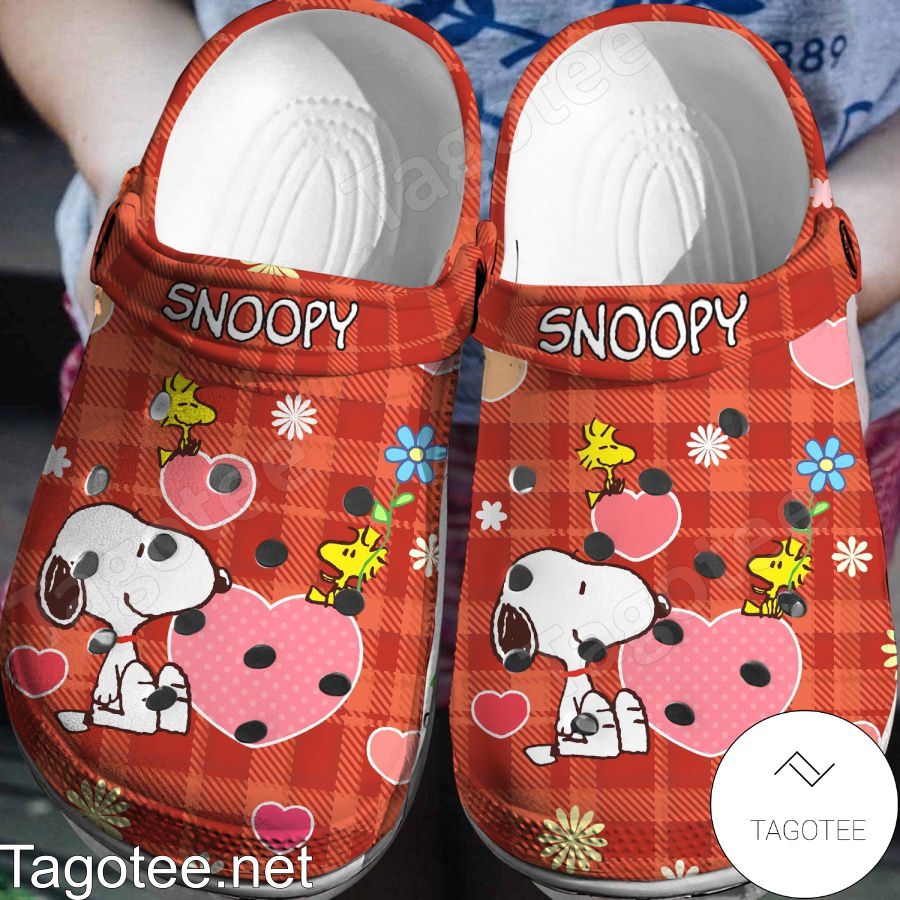 Snoopy And Woodstock Red Plaid Crocs Clogs