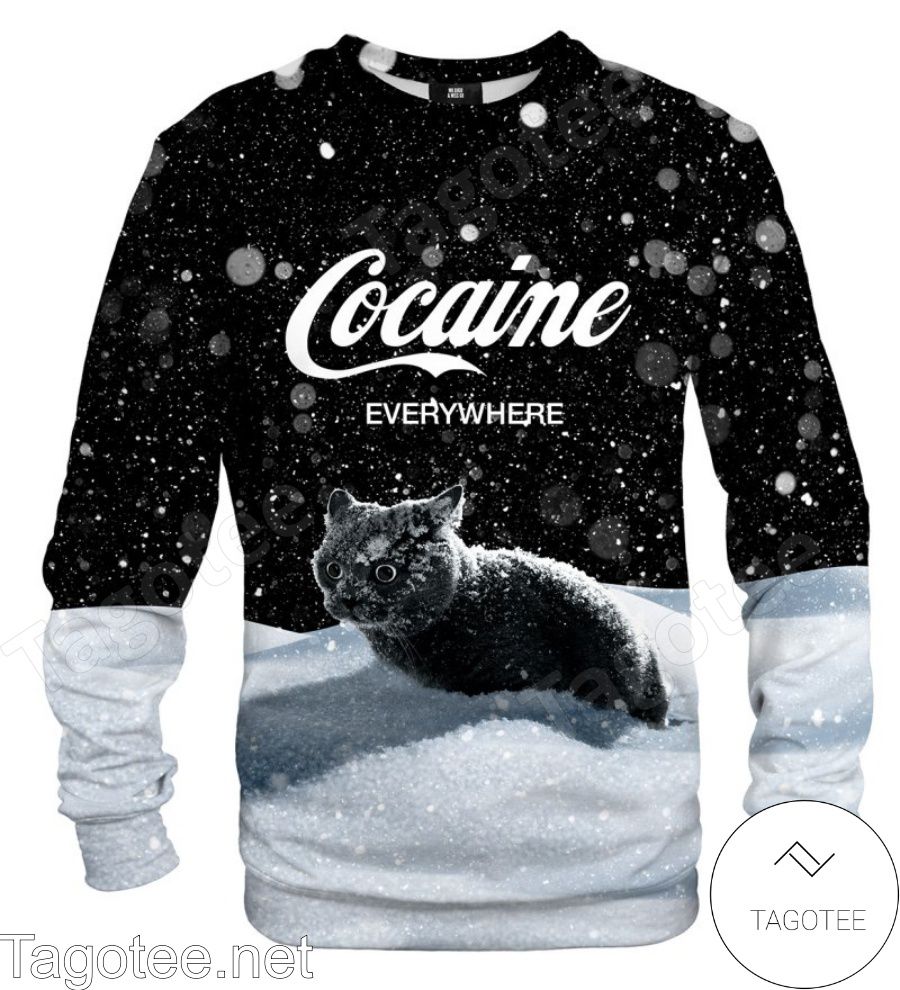 Snow Cat Cocaine Everywhere Black Ugly Christmas Sweater Sweatshirt