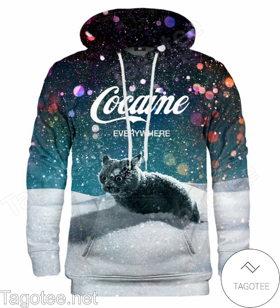 Snow Cat Cocaine Everywhere Teal Hoodie