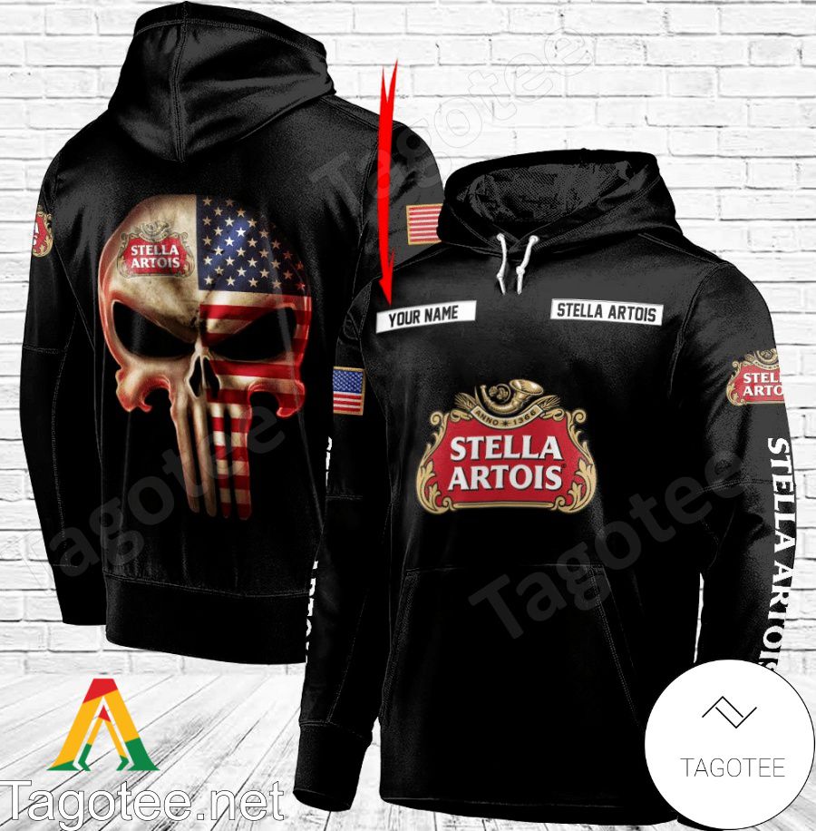 Stella Artois Punisher Skull USA Flag Personalized Hoodie