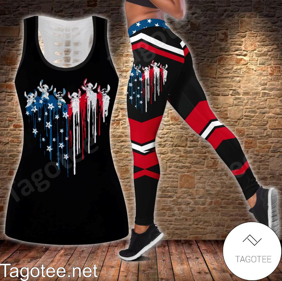 Stitch American Flag Heart 4th July Shirt, Tank Top And Leggings