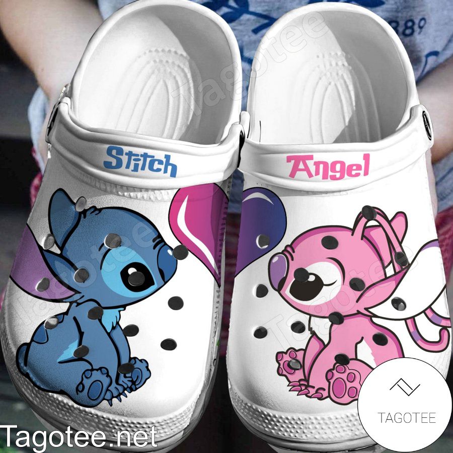 Stitch And Angel Love Heart Crocs Clogs