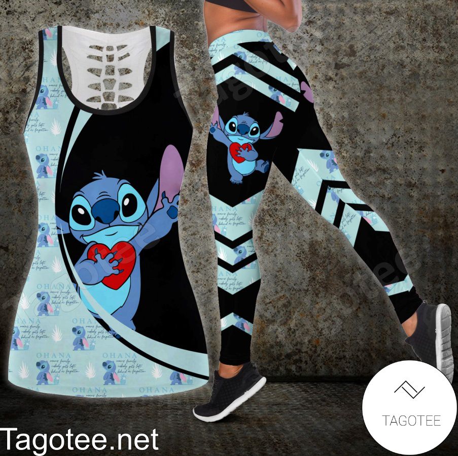 Stitch Holding A Red Heart Shirt, Tank Top And Leggings