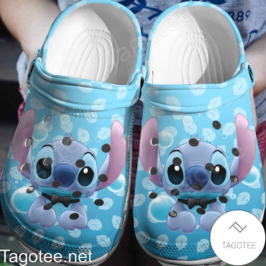 Stitch Leaves Pattern Blue Crocs Clogs