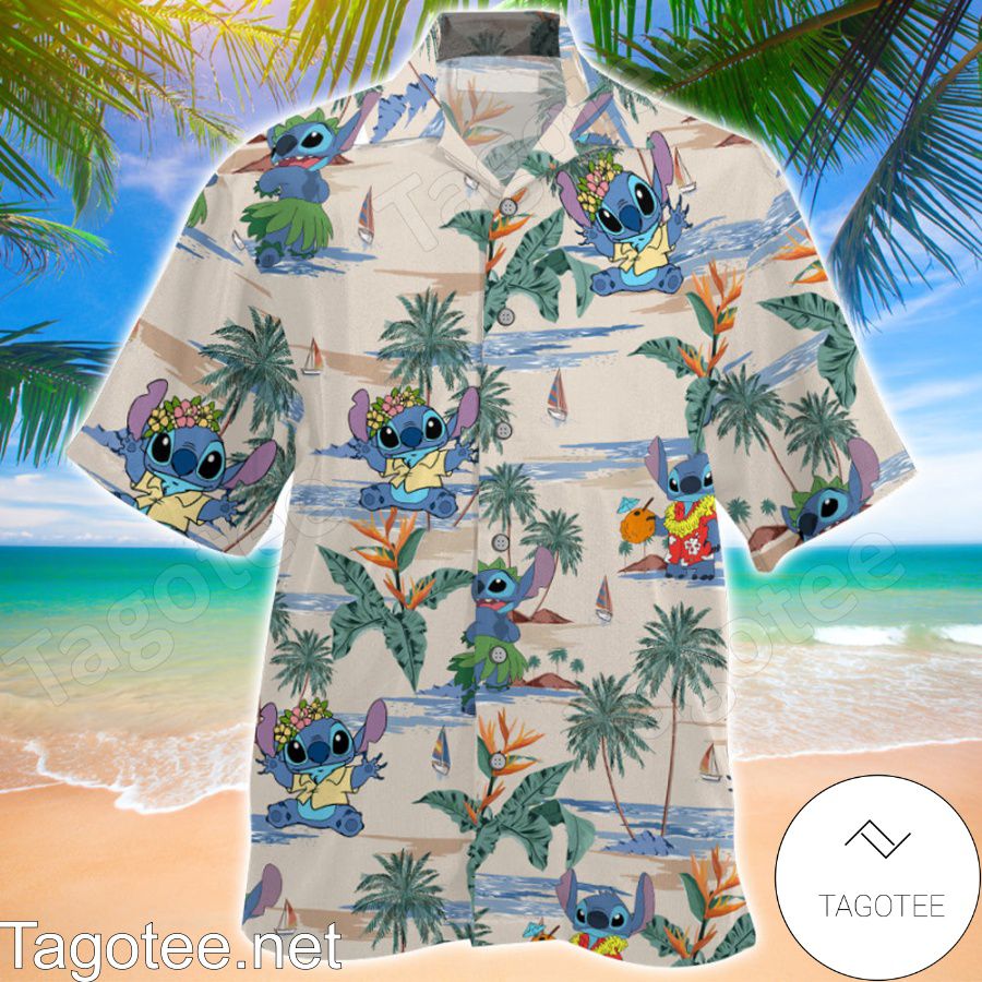 Stitch On Beach Hawaiian Shirt