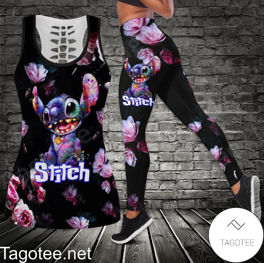 Stitch Watercolor Flower Shirt, Tank Top And Leggings