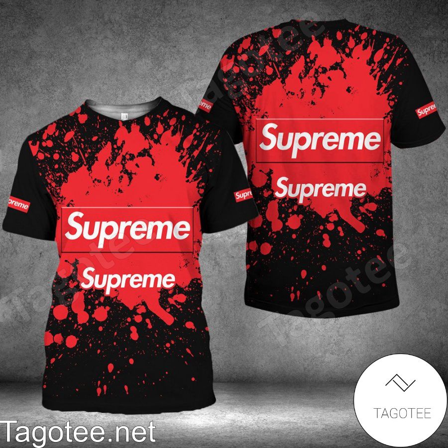 Supreme Logo Center Red Splash Black Shirt