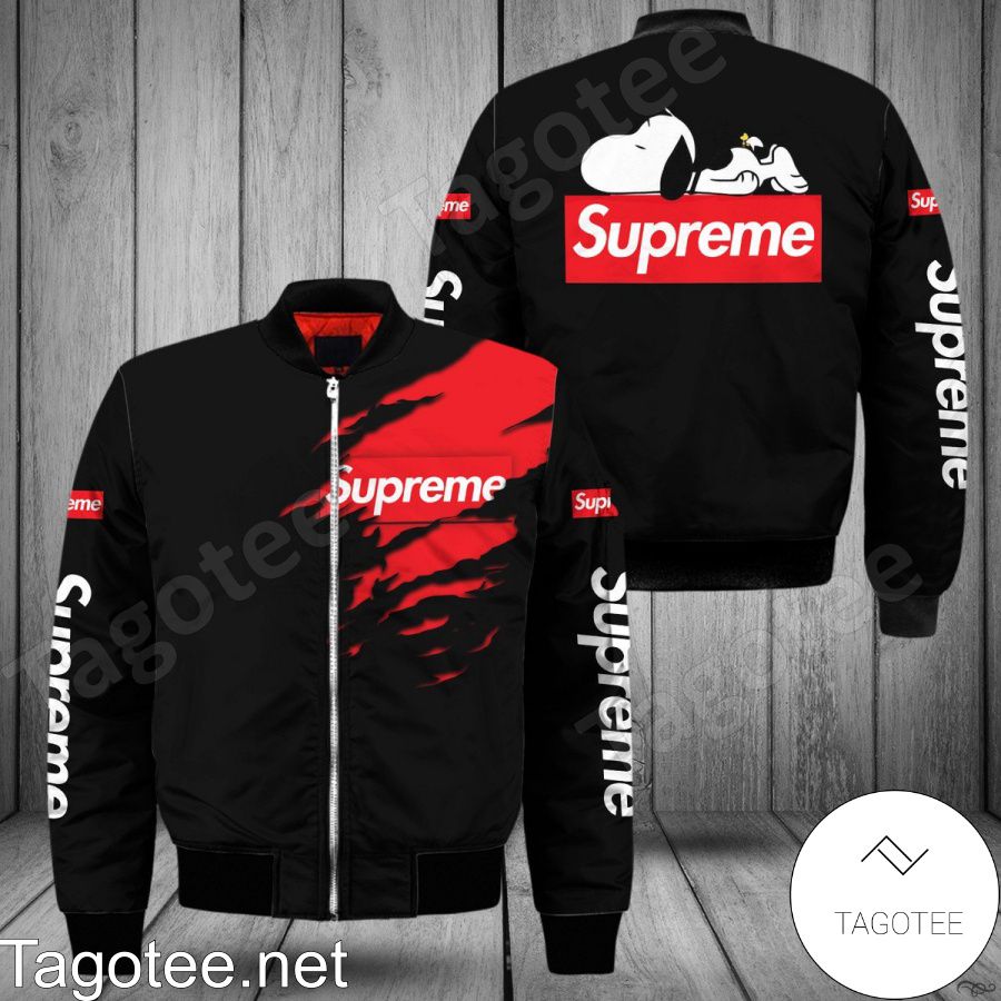 Supreme Logo Torn Ripped Black Bomber Jacket