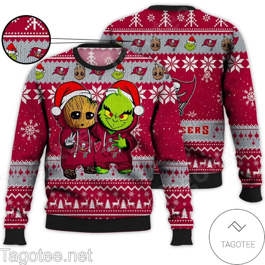 Tampa Bay Buccaneers Baby Groot And Grinch NFL Ugly Christmas Sweater