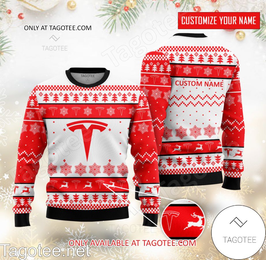 Tesla Logo Personalized Ugly Christmas Sweater - EmonShop