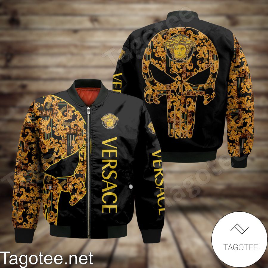 Versace Baroque Greek Key Skull Bomber Jacket