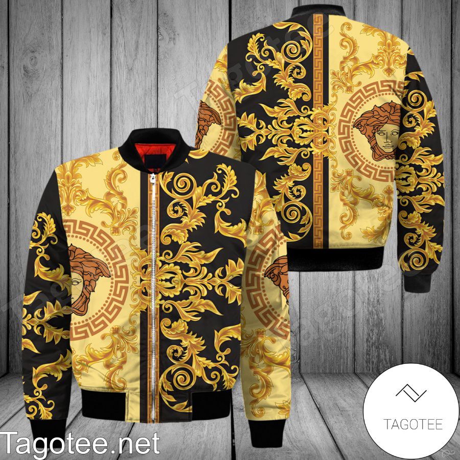 Versace Baroque Pattern Black Mix Yellow Bomber Jacket