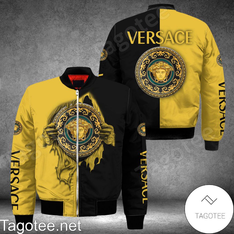 Versace Hands Ripping Half Black Half Yellow Bomber Jacket