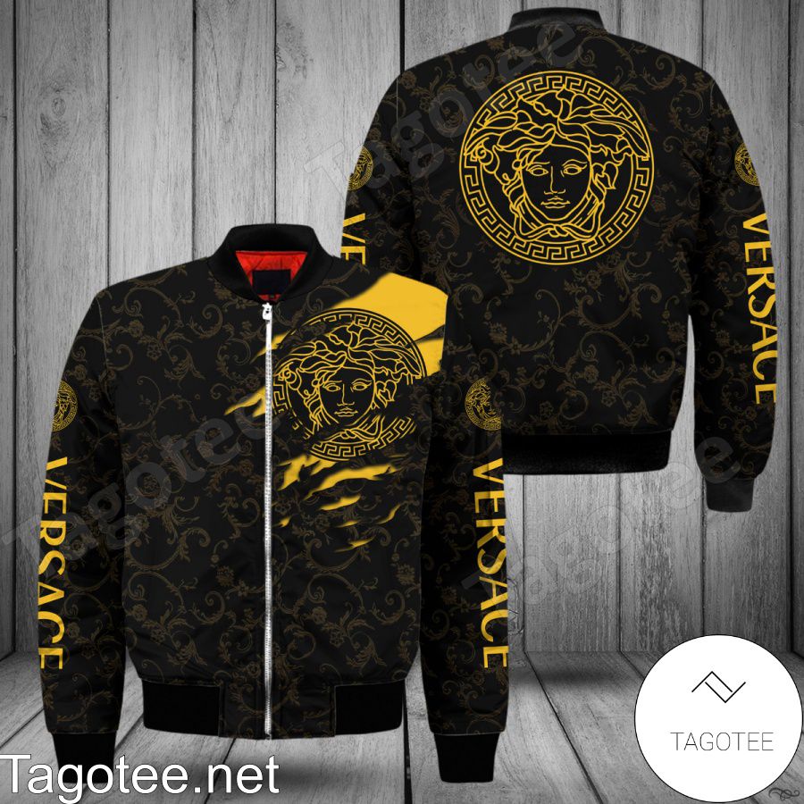 Versace Logo Torn Ripped Black Bomber Jacket