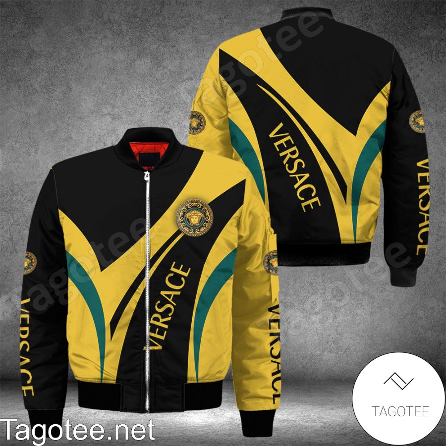 Versace Luxury Black Mix Yellow Curves Bomber Jacket