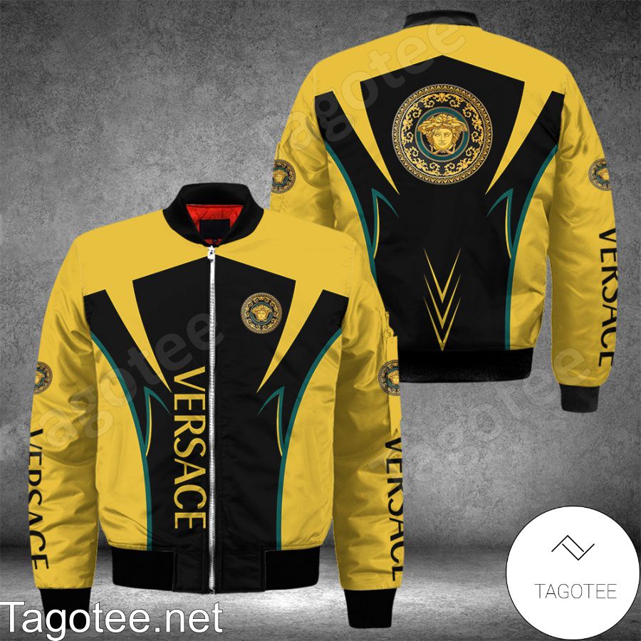 Versace Luxury Brand Yellow And Black Bomber Jacket