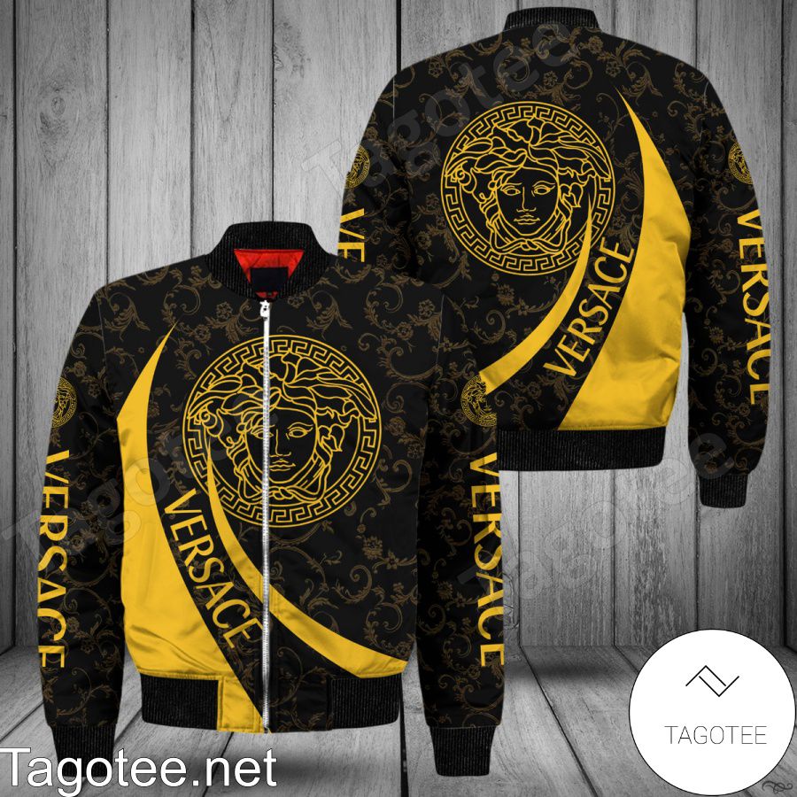 Versace Medusa Logo Baroque Yellow Curve Bomber Jacket