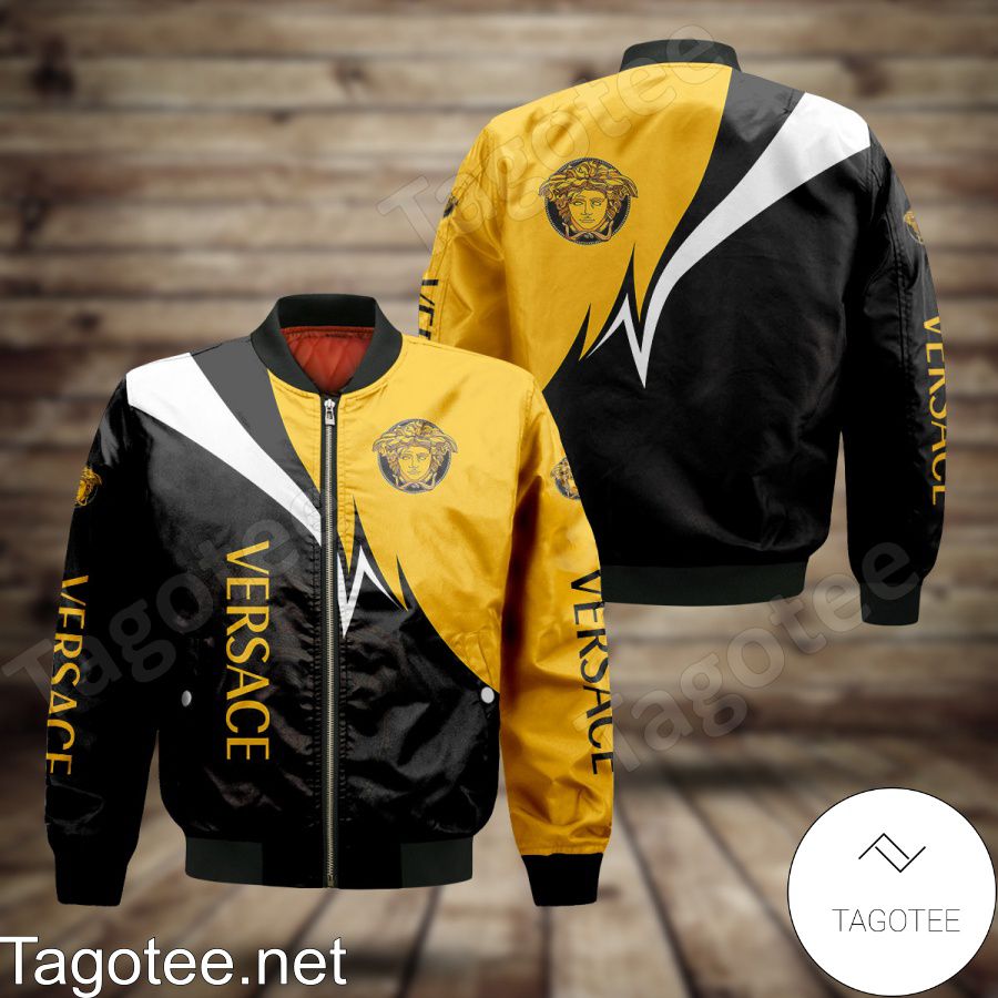 Versace Medusa Logo Mix Color Black Yellow And White Bomber Jacket