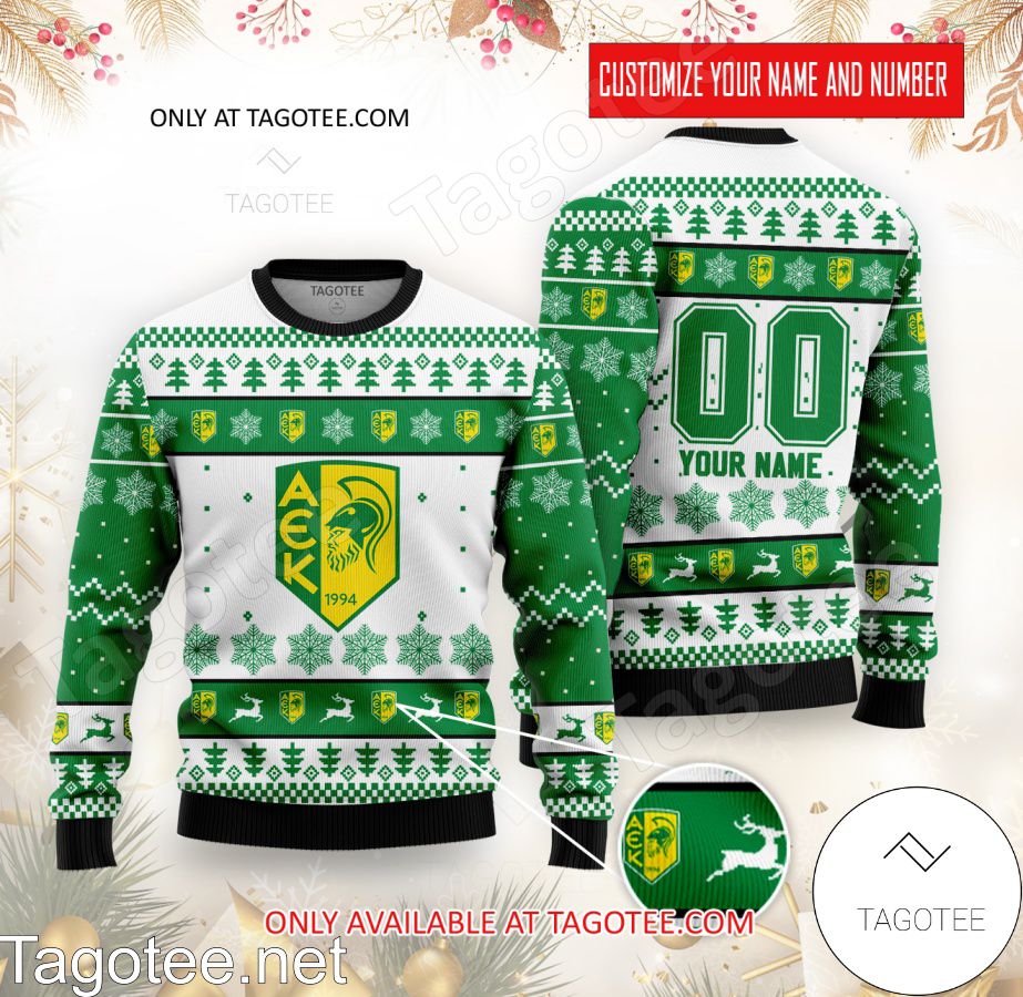 AEK Larnaca Custom Ugly Christmas Sweater - BiShop