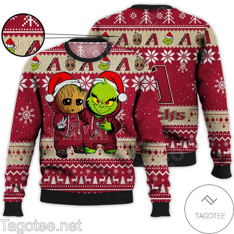 Arizona Diamondbacks Baby Groot And Grinch MLB Ugly Christmas Sweater