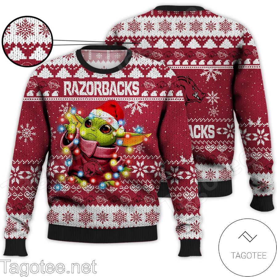 Arkansas Razorbacks Baby Yoda Star Wars NCAA Ugly Christmas Sweater