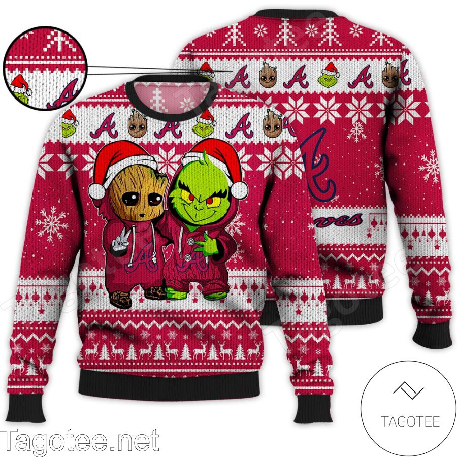 Atlanta Braves Baby Groot And Grinch MLB Ugly Christmas Sweater