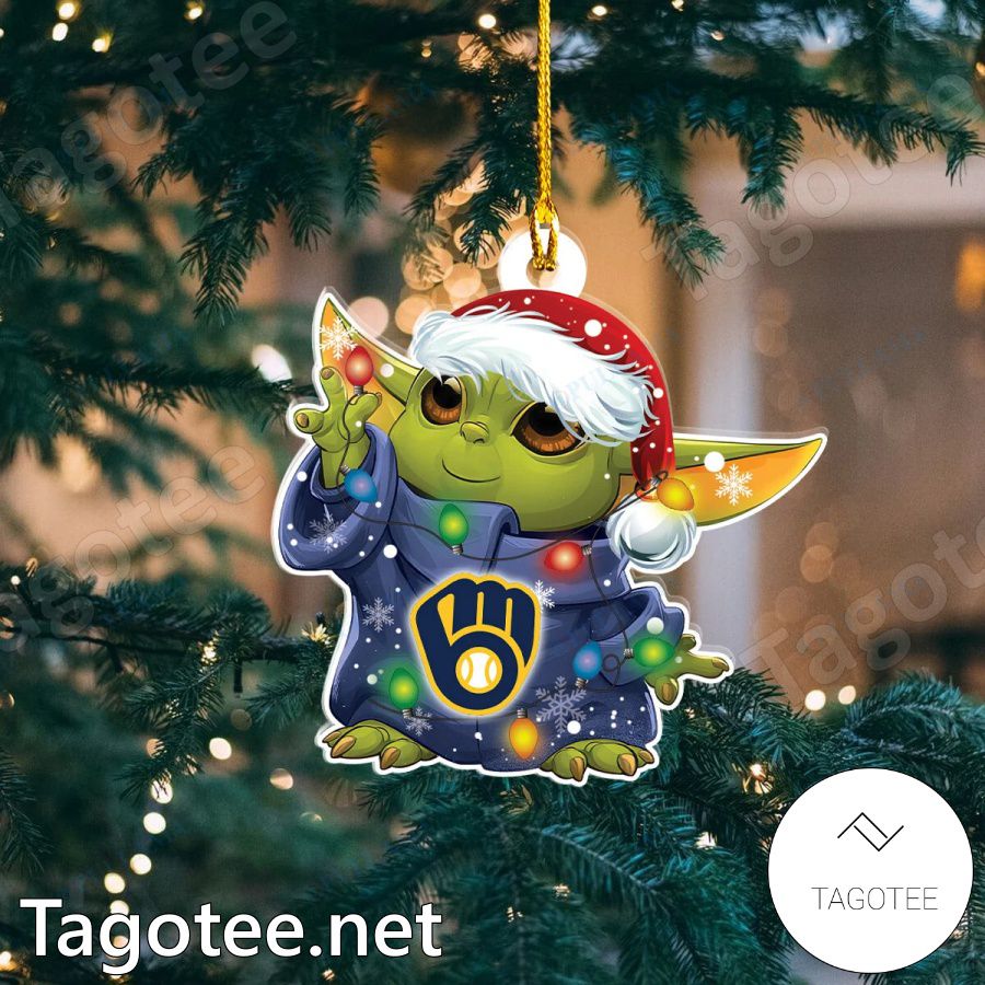 Baby Yoda Milwaukee Brewers Christmas Lights Ornament