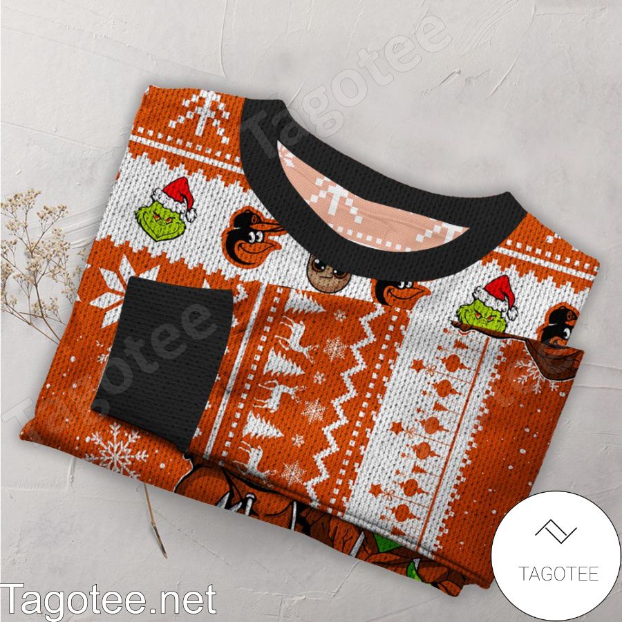 Baltimore Orioles Baby Groot And Grinch MLB Ugly Christmas Sweater a