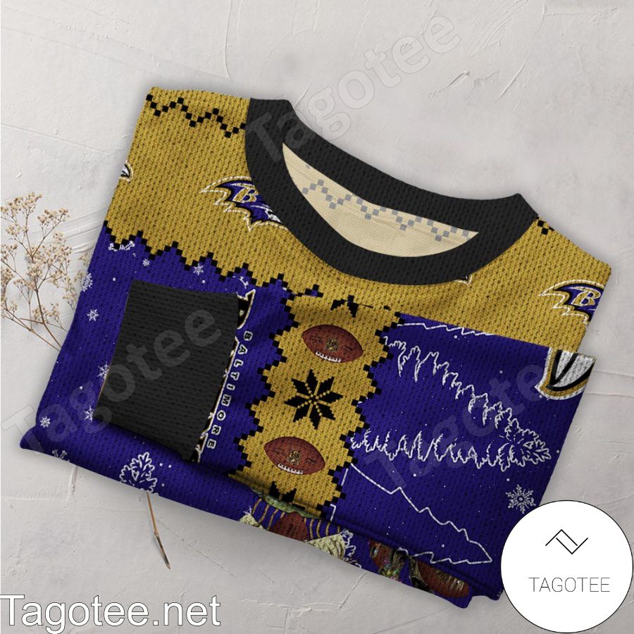 Baltimore Ravens NFL Baby Yoda And Baby Groot Ugly Christmas Sweater a