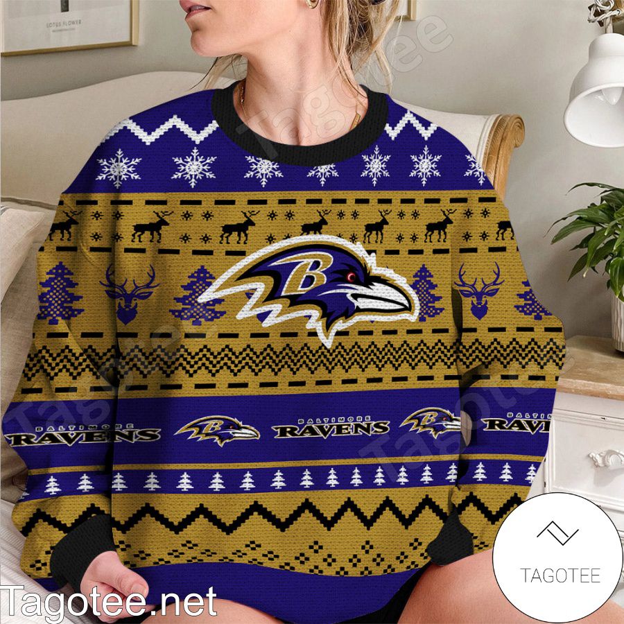 Baltimore Ravens NFL Football Knit Pattern Ugly Christmas Sweater a