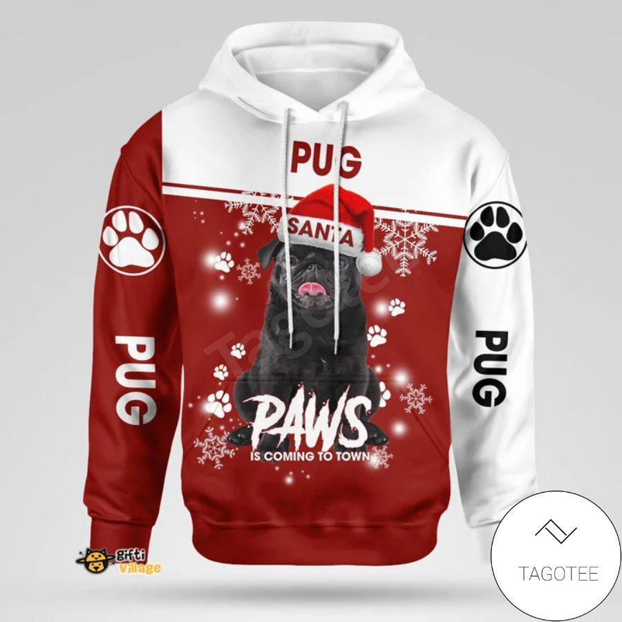 Black Pug Santa Paws Is Coming To Town Christmas Hoodie a