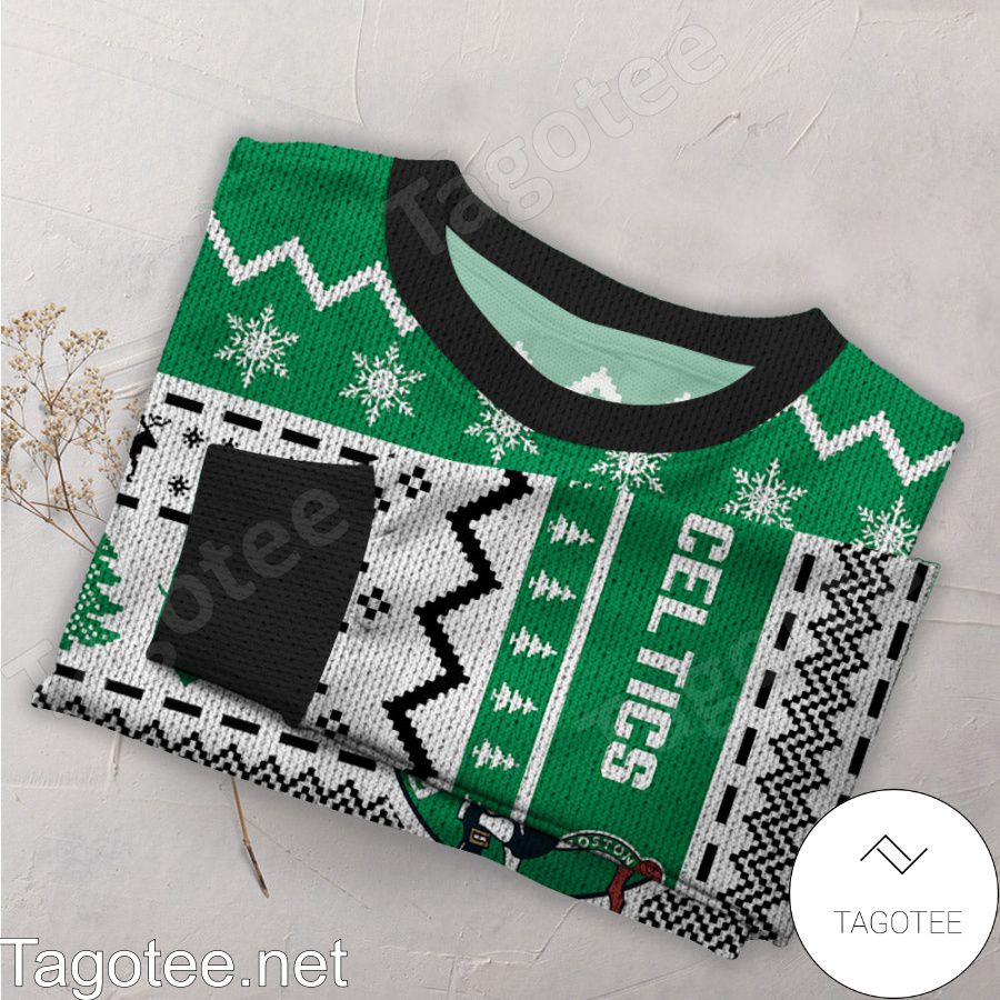 Boston Celtics NBA Basketball Knit Pattern Ugly Christmas Sweater a