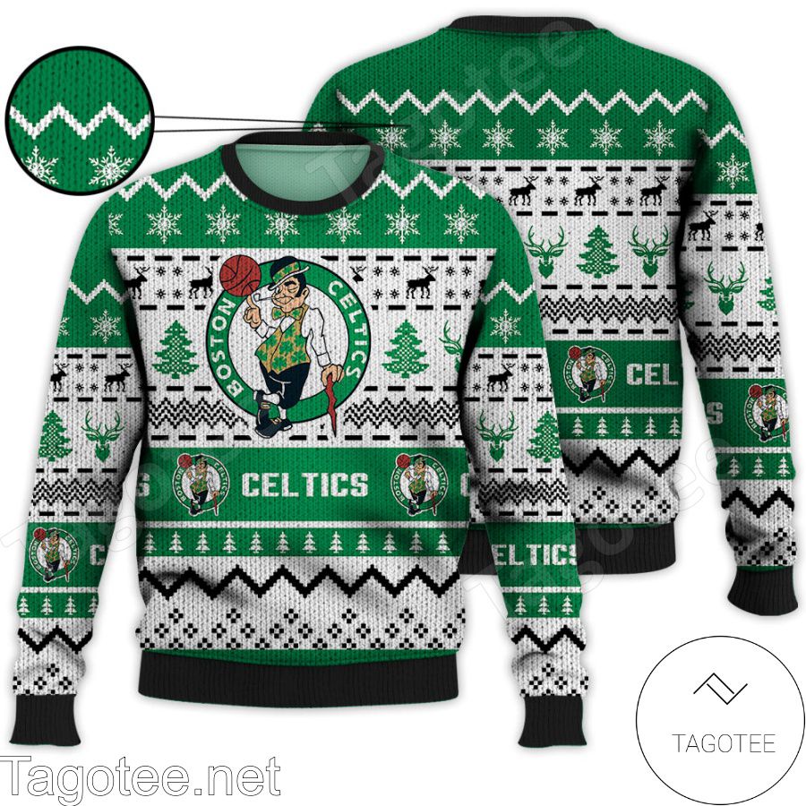 Boston Celtics NBA Basketball Knit Pattern Ugly Christmas Sweater