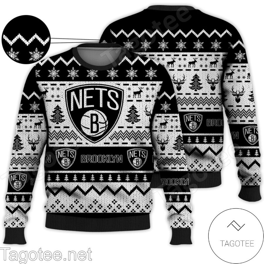 Brooklyn Nets NBA Basketball Knit Pattern Ugly Christmas Sweater