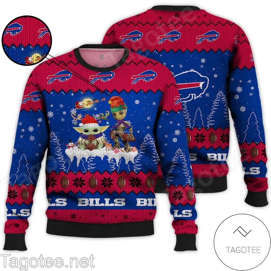 Buffalo Bills NFL Baby Yoda And Baby Groot Ugly Christmas Sweater