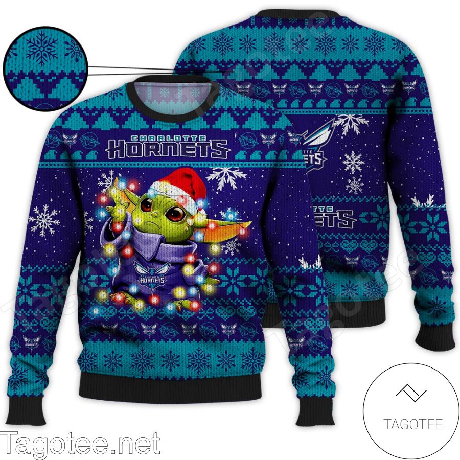 Charlotte Hornets Baby Yoda Star Wars NBA Ugly Christmas Sweater